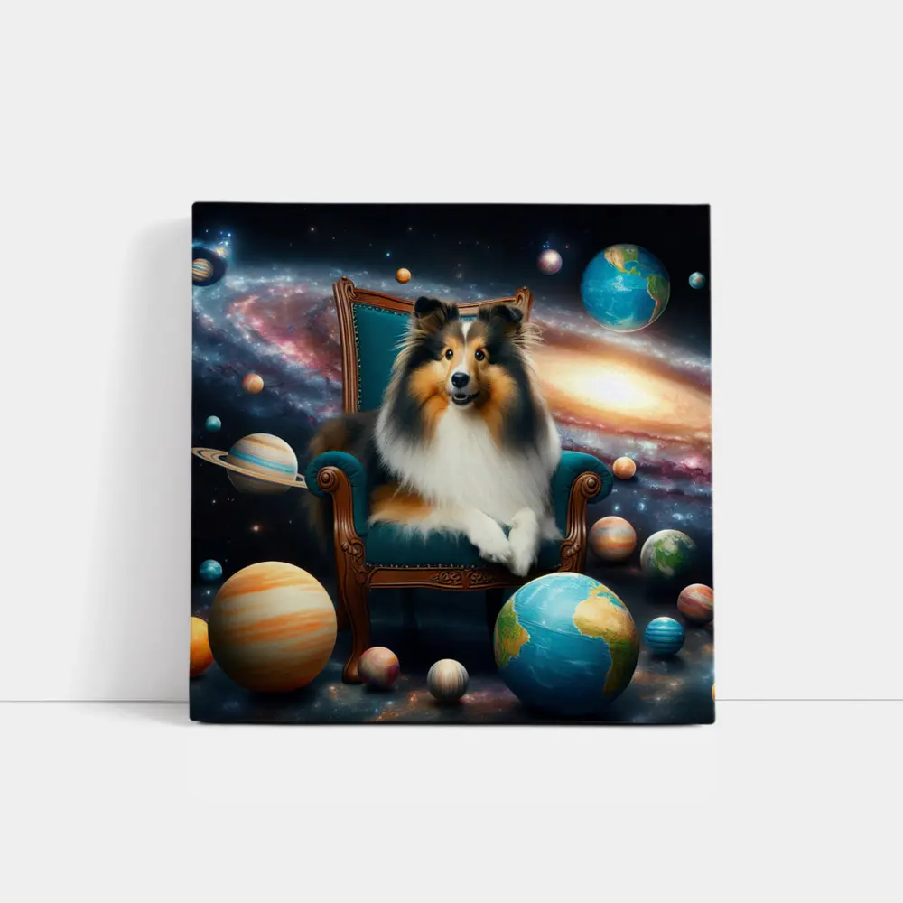 Shetland Sheepdog Sitting Space Galaxy Planets – Wall Art