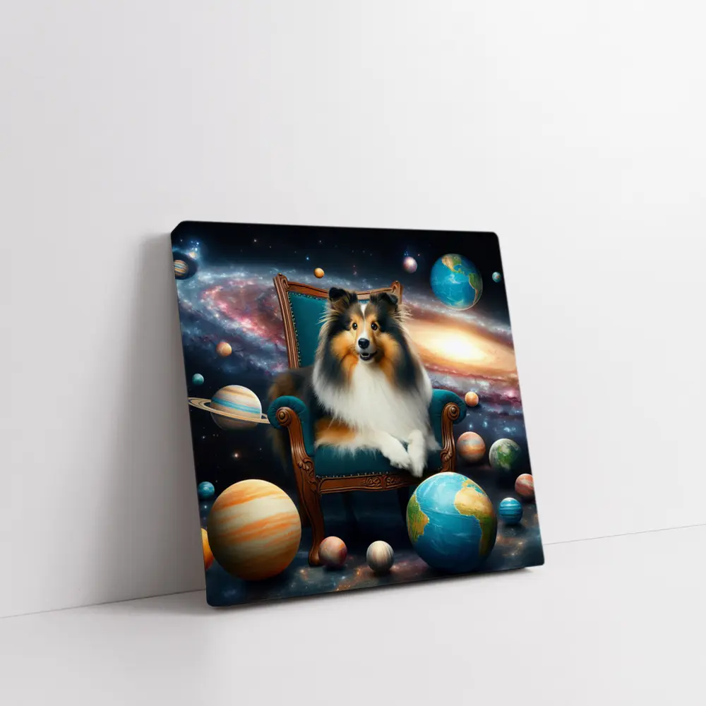 Shetland Sheepdog Sitting Space Galaxy Planets – Wall Art