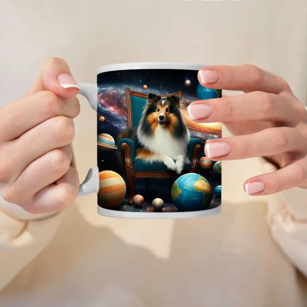 Shetland Sheepdog Sitting Space Galaxy Planets – Mugs