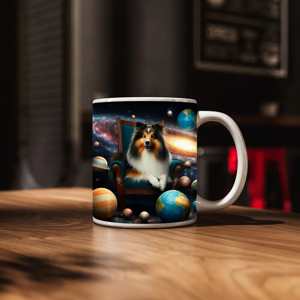 Shetland Sheepdog Sitting Space Galaxy Planets – Mugs