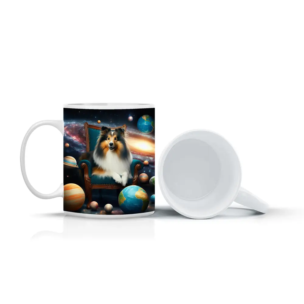 Shetland Sheepdog Sitting Space Galaxy Planets – Mugs