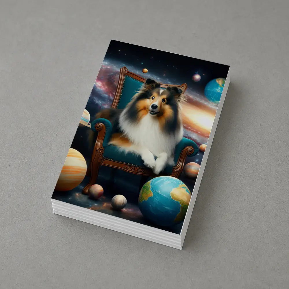 Shetland Sheepdog Sitting Space Galaxy Planets – Postcards