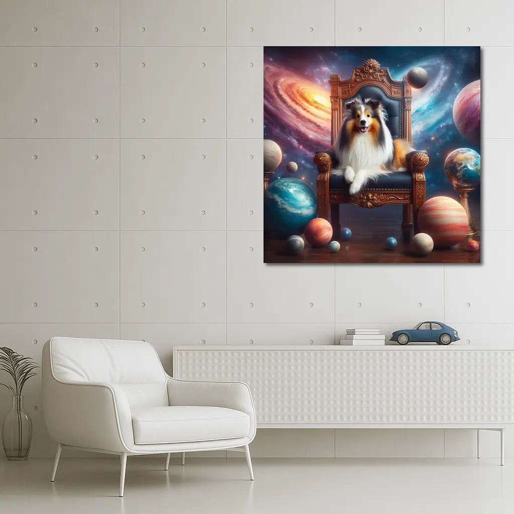 Shetland Sheepdog Sitting on Throne Space – Wall Art