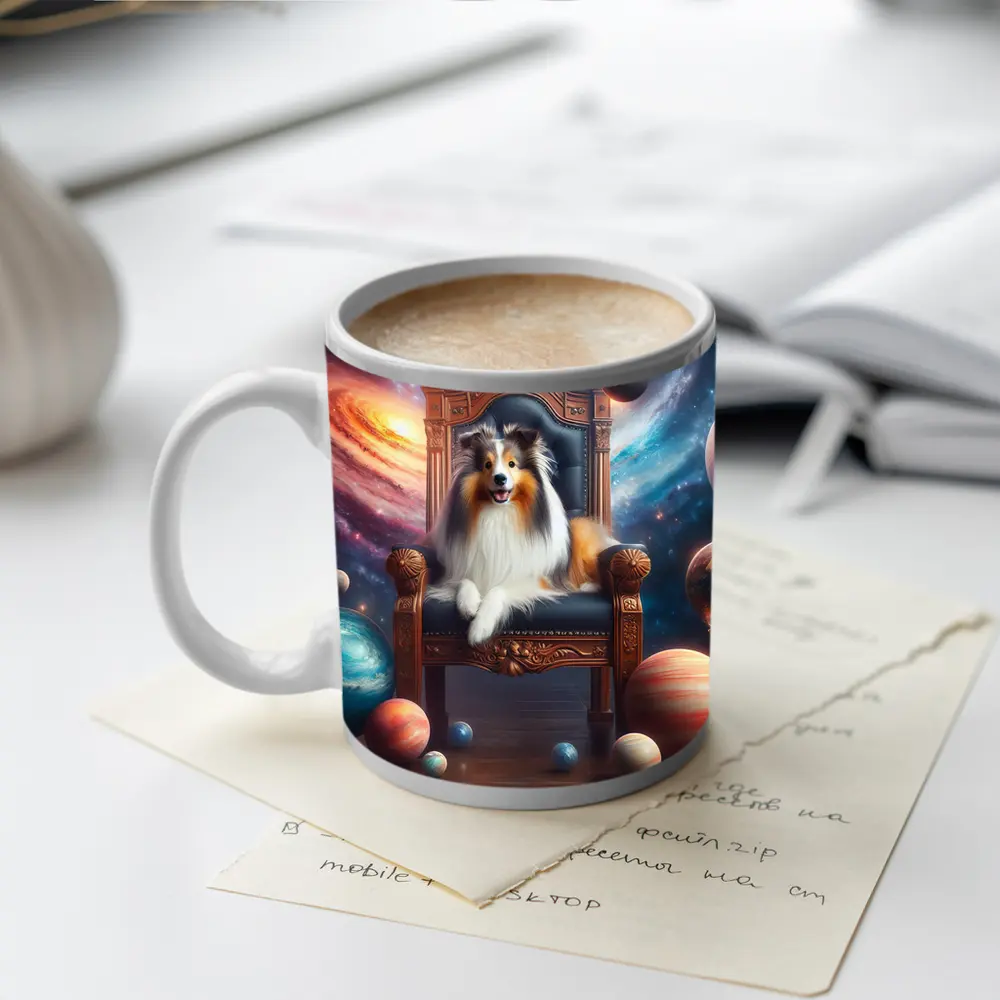 Shetland Sheepdog Sitting on Throne Space – Mugs