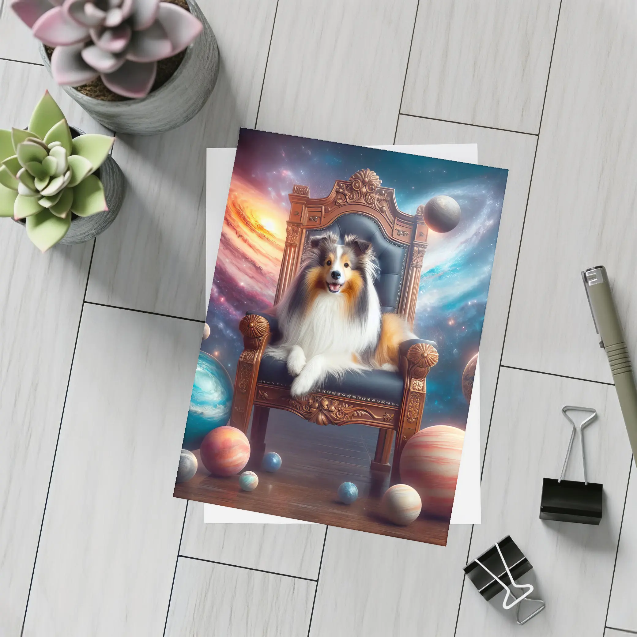 Shetland Sheepdog Sitting on Throne Space – Postcards