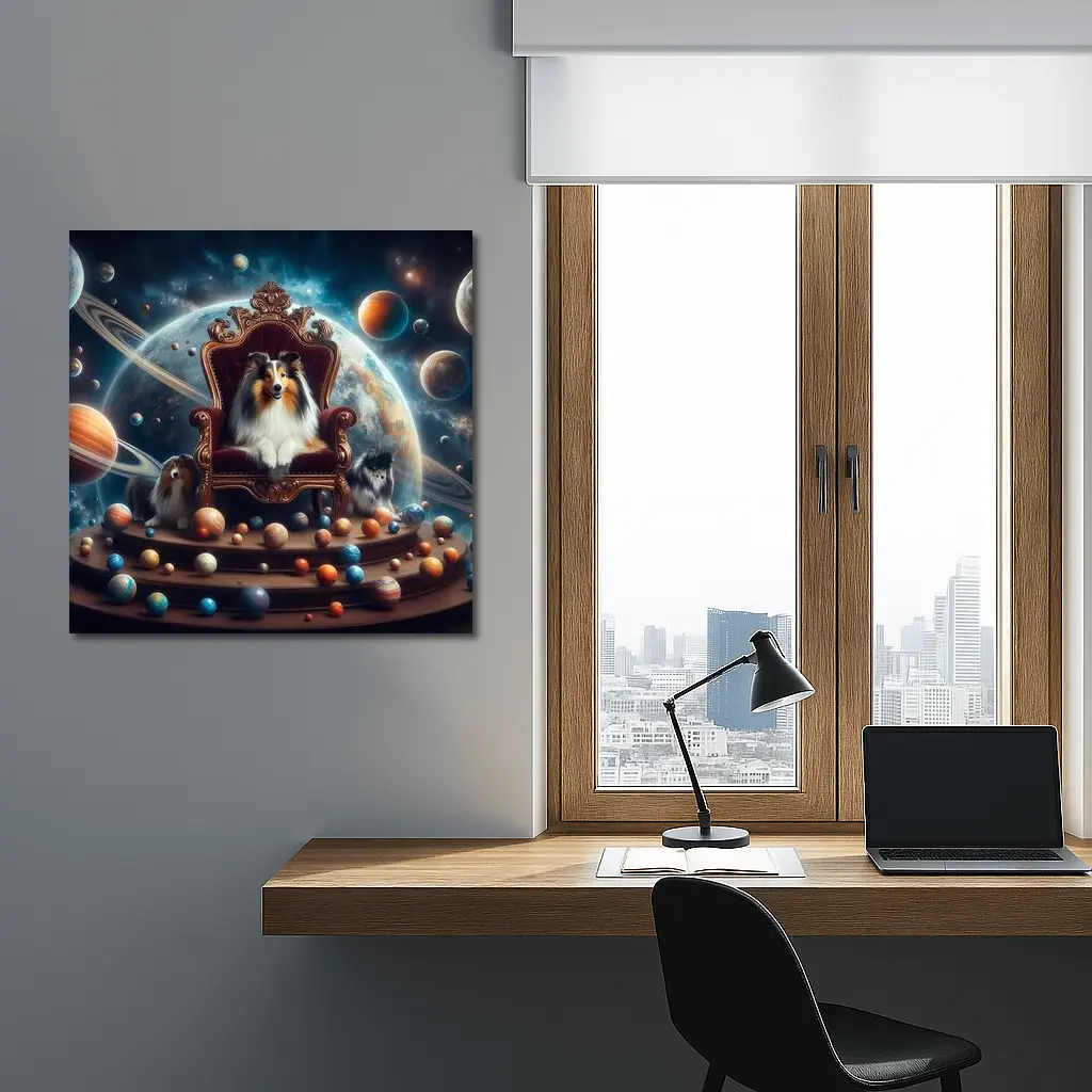 Shetland Sheepdog King Throne Space Planets – Wall Art
