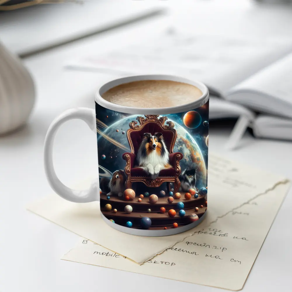 Shetland Sheepdog King Throne Space Planets – Mugs