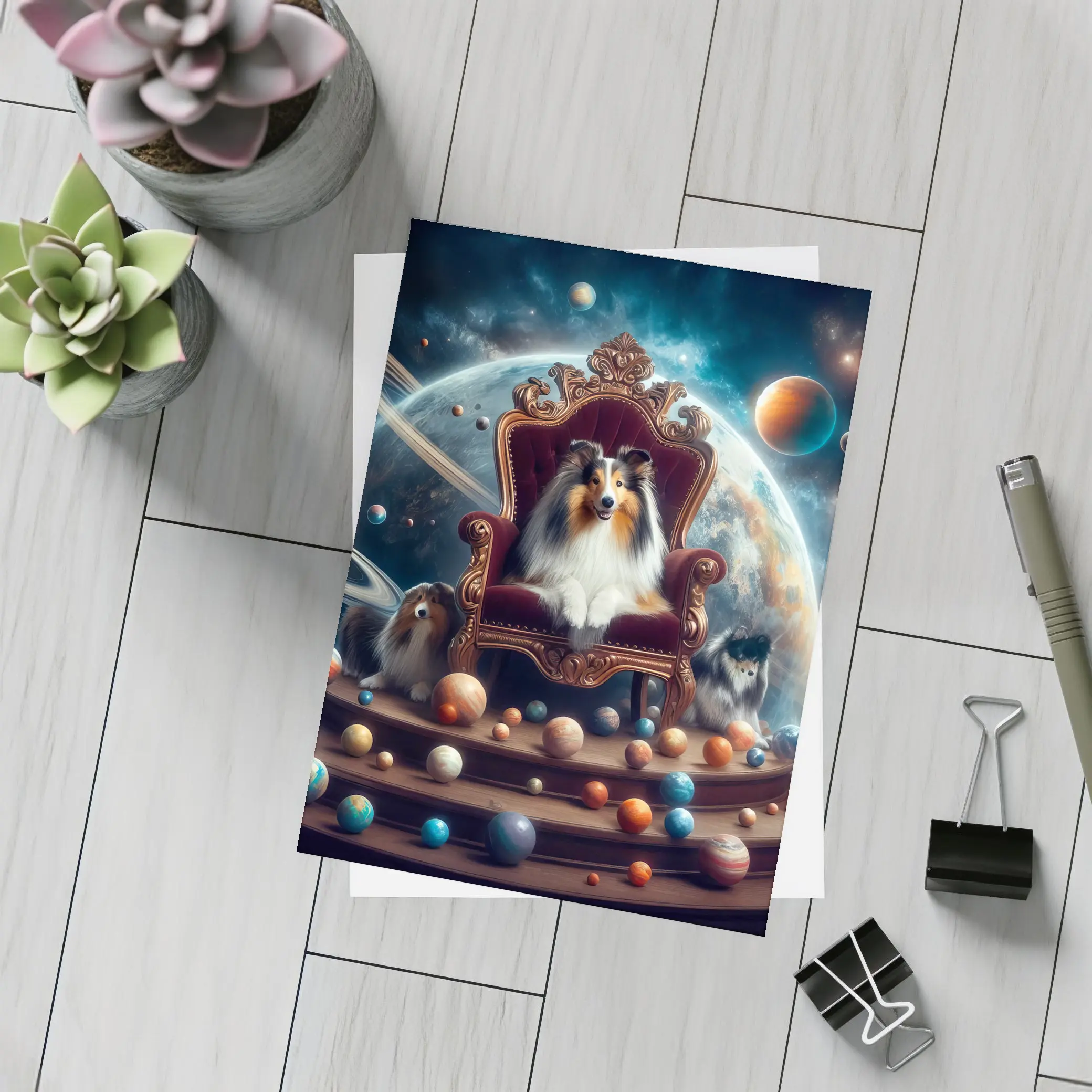 Shetland Sheepdog King Throne Space Planets – Postcards
