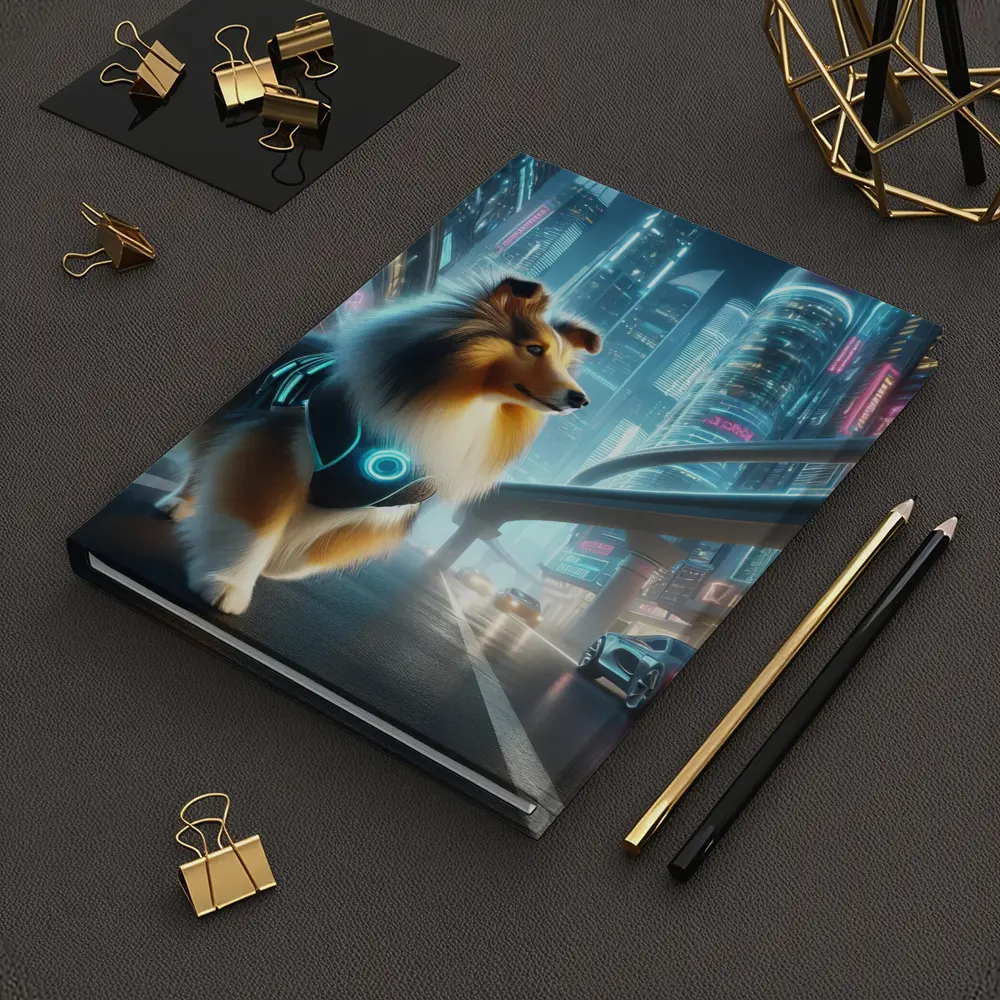 Shetland Sheepdog Cyberpunk Neon City Street – Notebooks