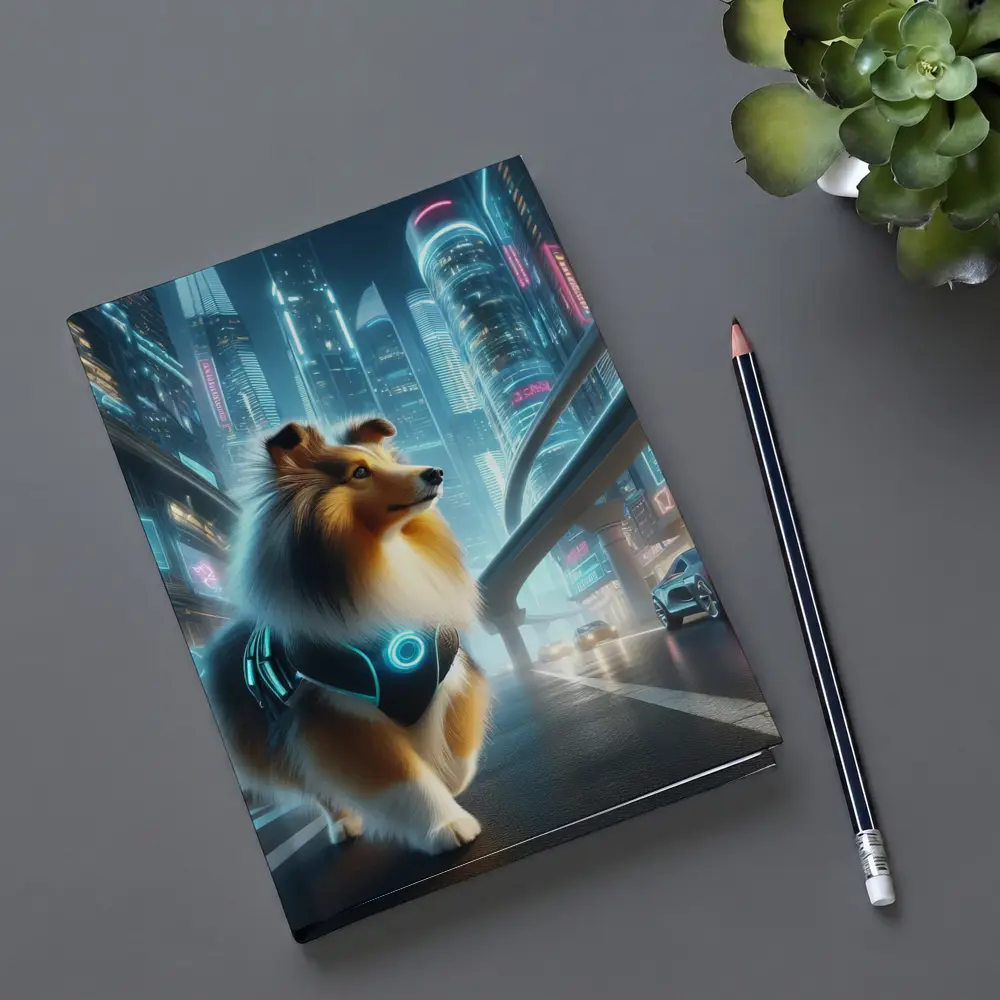 Shetland Sheepdog Cyberpunk Neon City Street – Notebooks