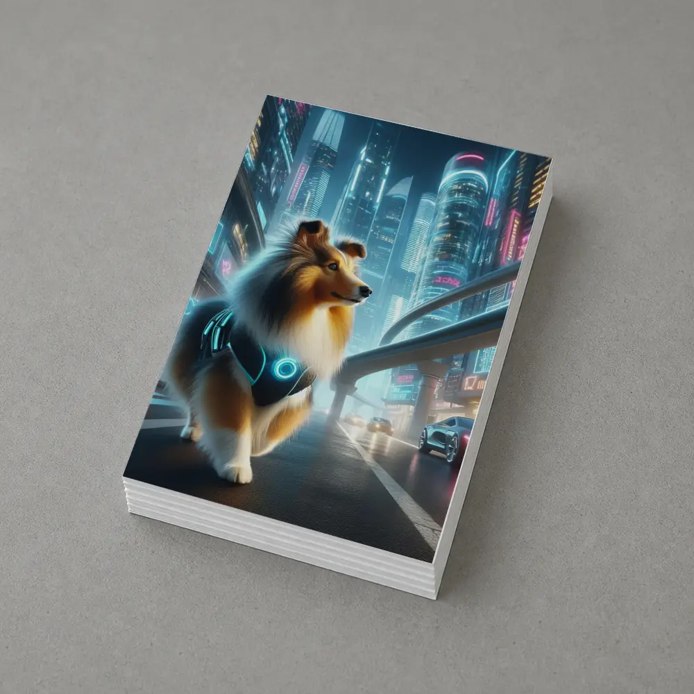 Shetland Sheepdog Cyberpunk Neon City Street – Postcards