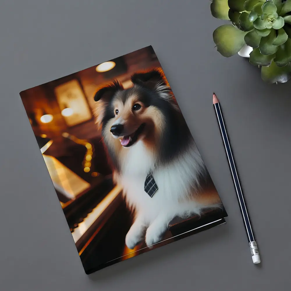 Shetland Sheepdog Playing Piano Cozy Room – Notebooks