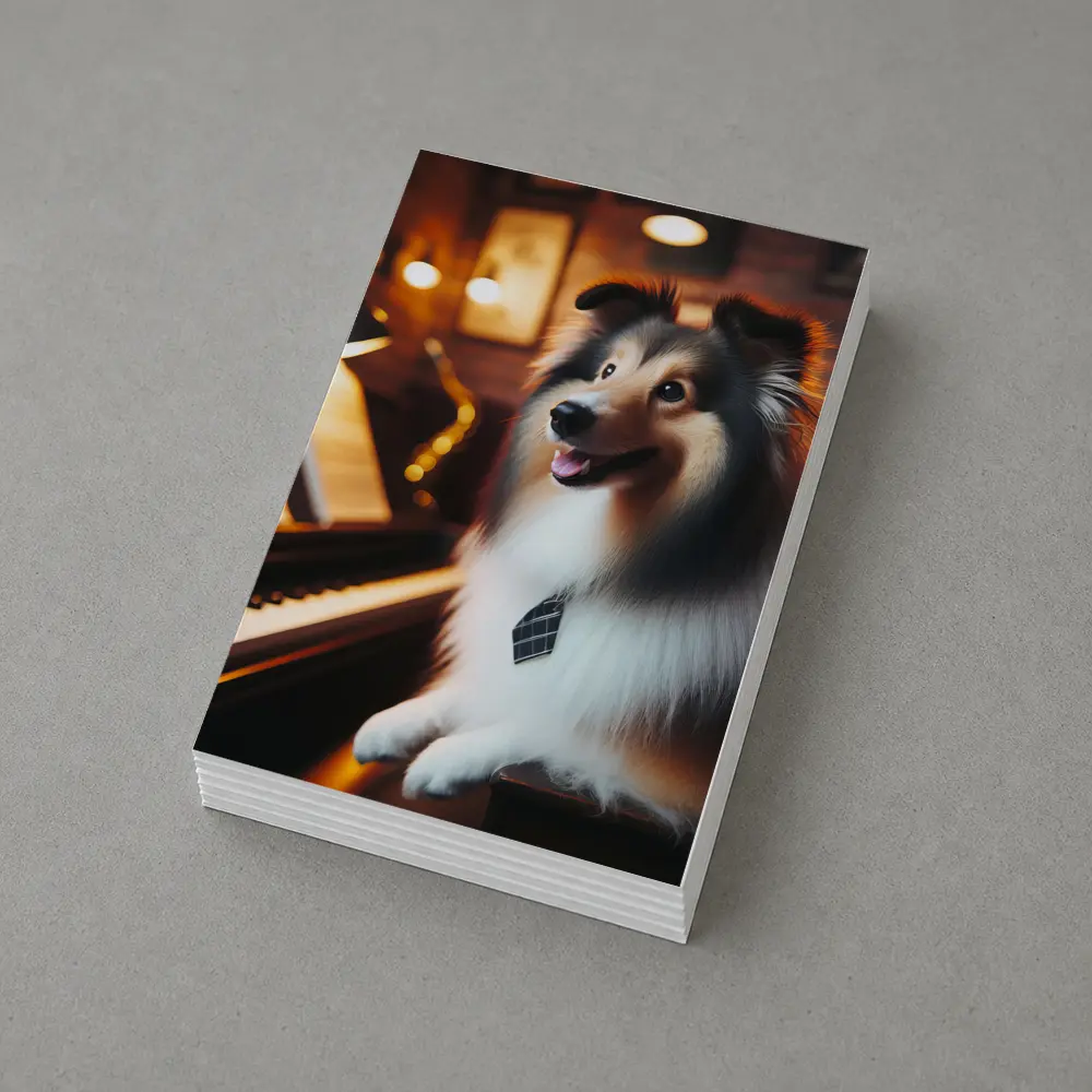 Shetland Sheepdog Playing Piano Cozy Room – Postcards