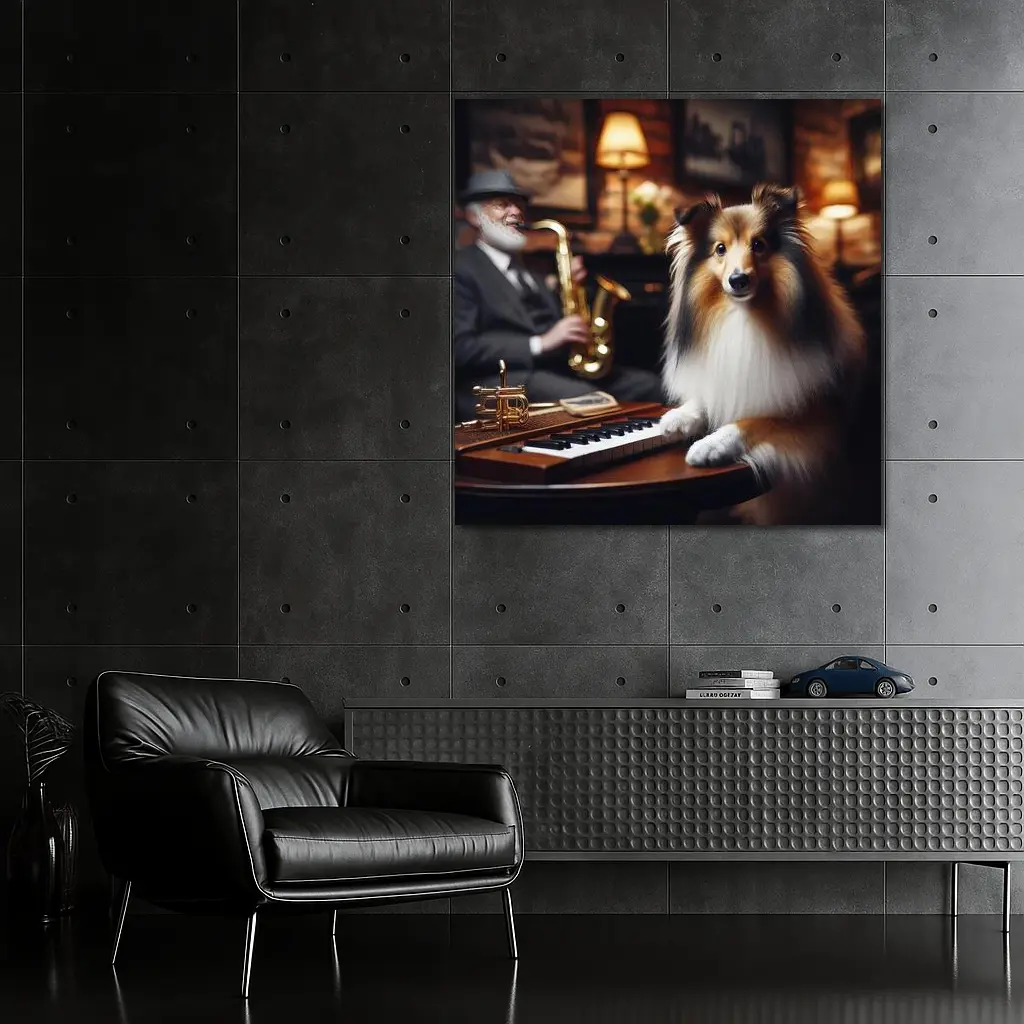 Shetland Sheepdog Jazz Lounge Saxophone Music – Wall Art