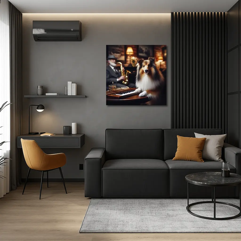 Shetland Sheepdog Jazz Lounge Saxophone Music – Wall Art
