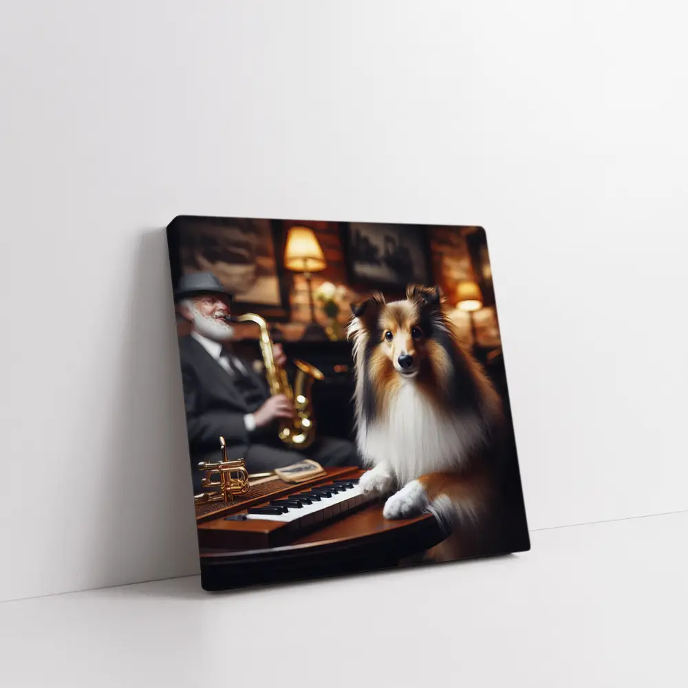 Shetland Sheepdog Jazz Lounge Saxophone Music – Wall Art