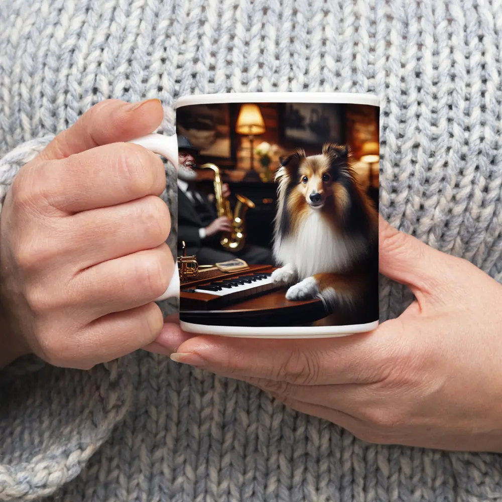 Shetland Sheepdog Jazz Lounge Saxophone Music – Mugs