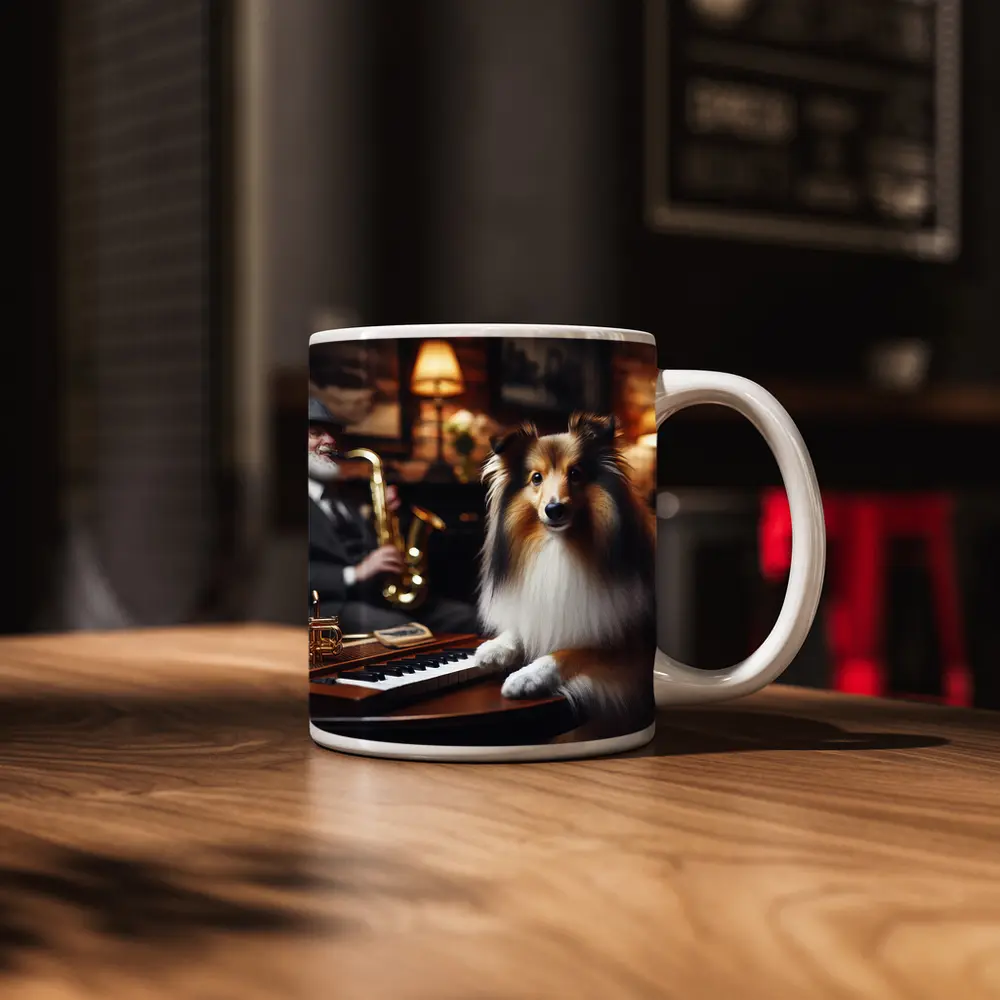 Shetland Sheepdog Jazz Lounge Saxophone Music – Mugs