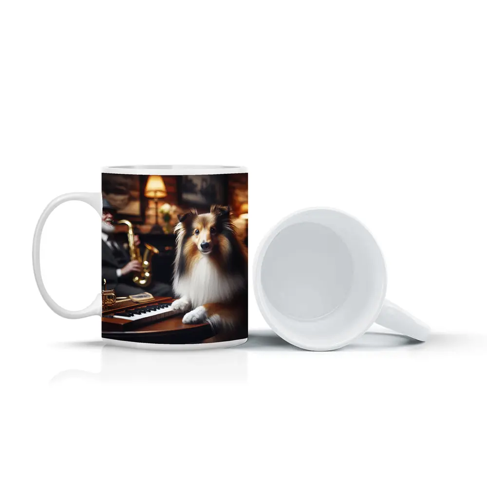Shetland Sheepdog Jazz Lounge Saxophone Music – Mugs