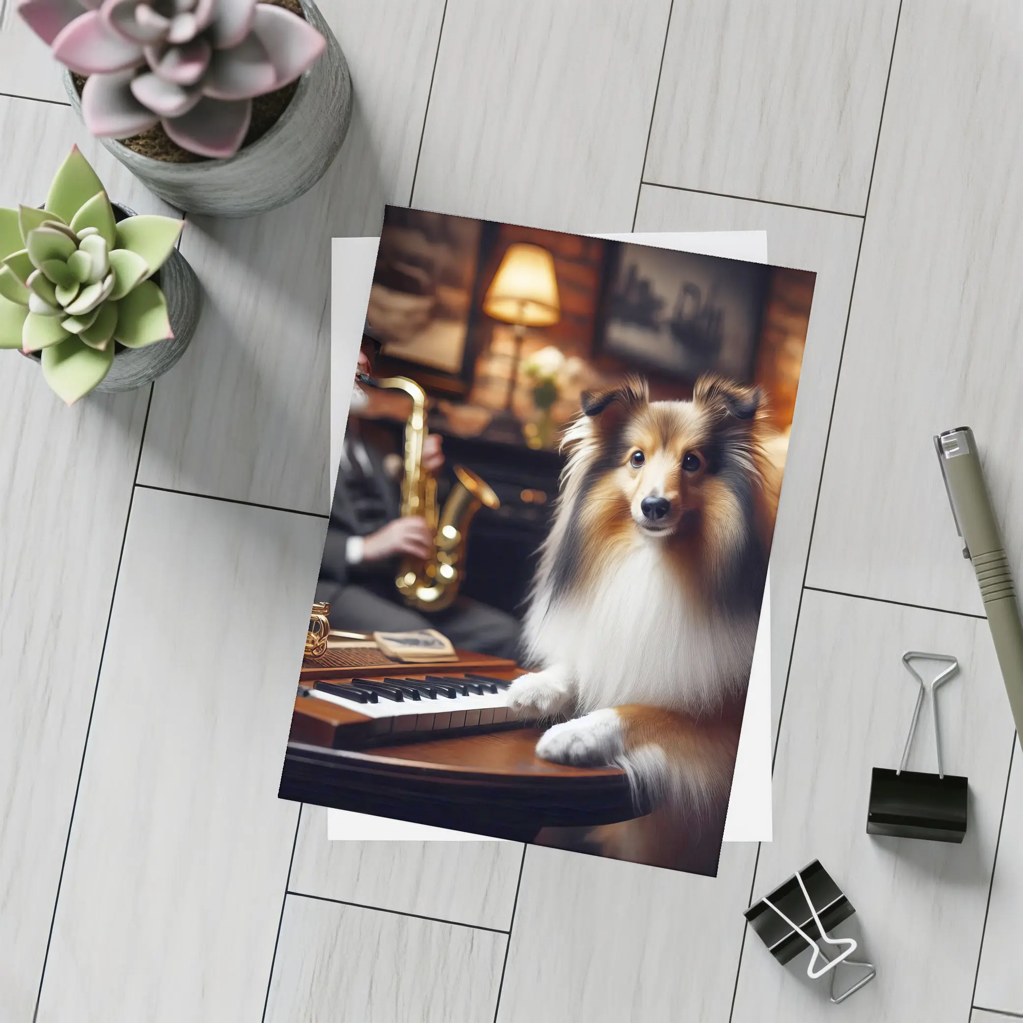 Shetland Sheepdog Jazz Lounge Saxophone Music – Postcards