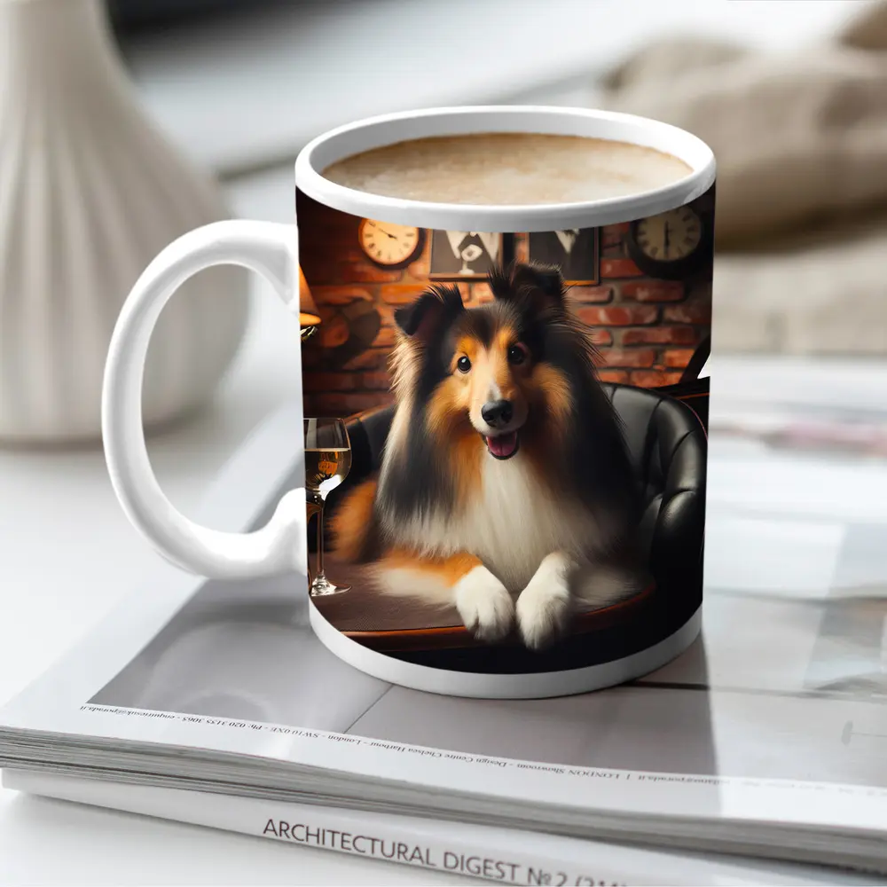 Collie Dog Jazz Club Brick Wall – Mugs