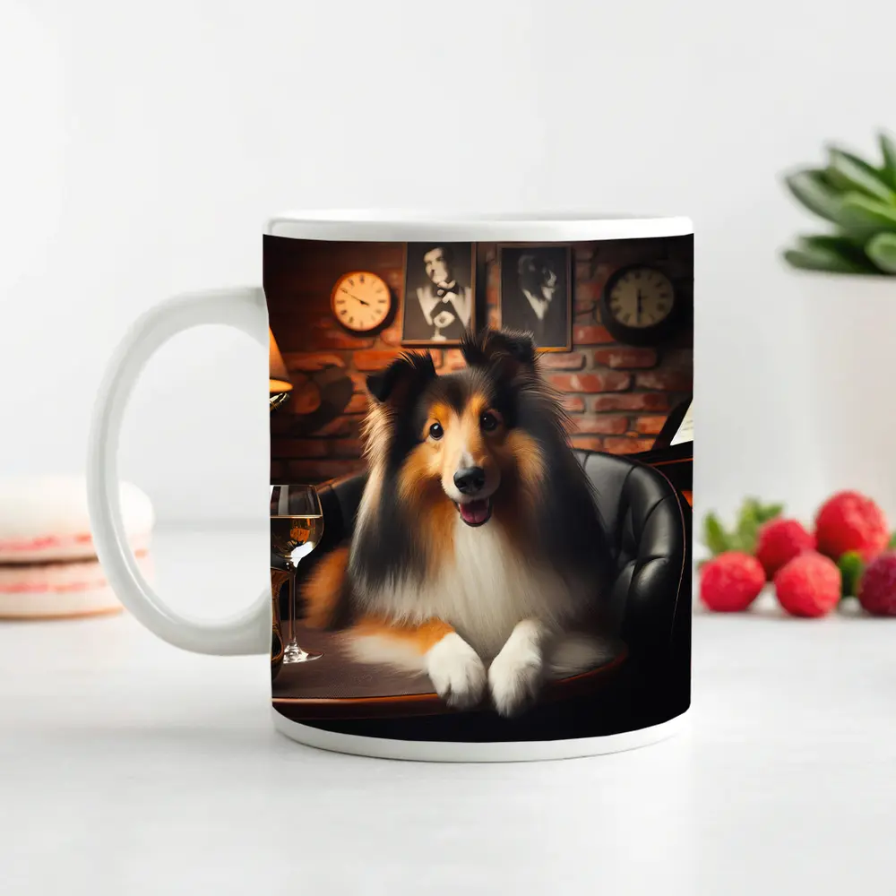 Collie Dog Jazz Club Brick Wall – Mugs