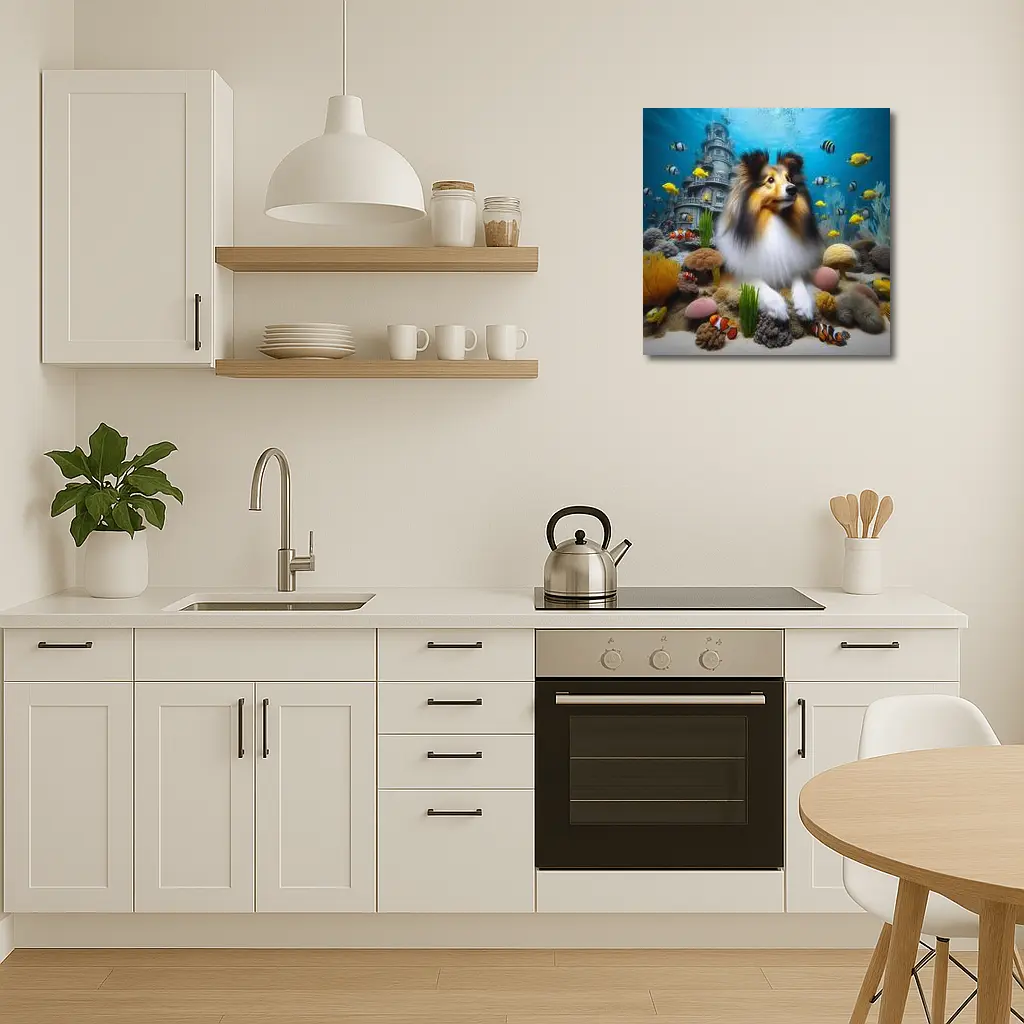 Shetland Sheepdog Underwater Ocean Coral Scene – Wall Art