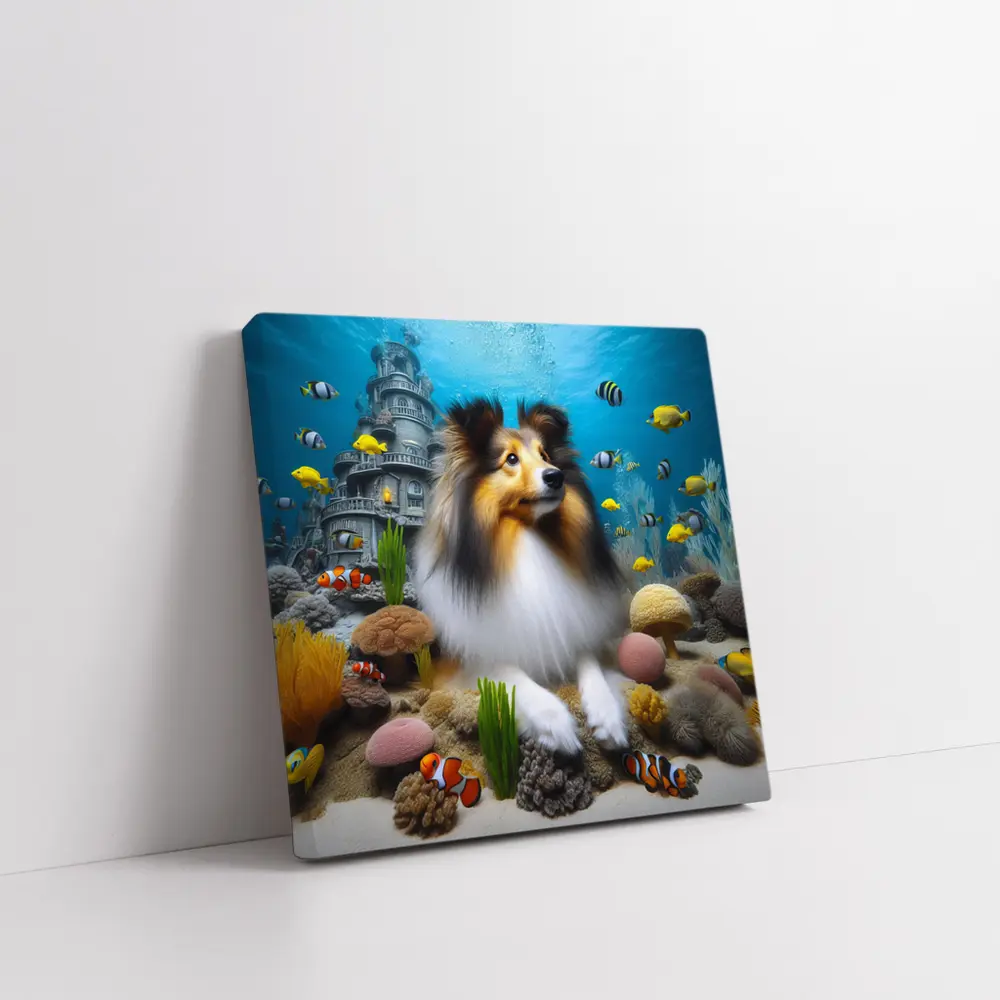 Shetland Sheepdog Underwater Ocean Coral Scene – Wall Art