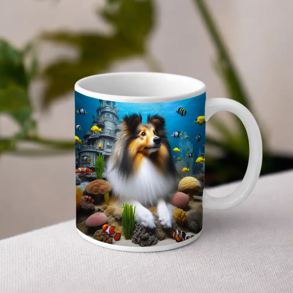 Shetland Sheepdog Underwater Ocean Coral Scene – Mugs