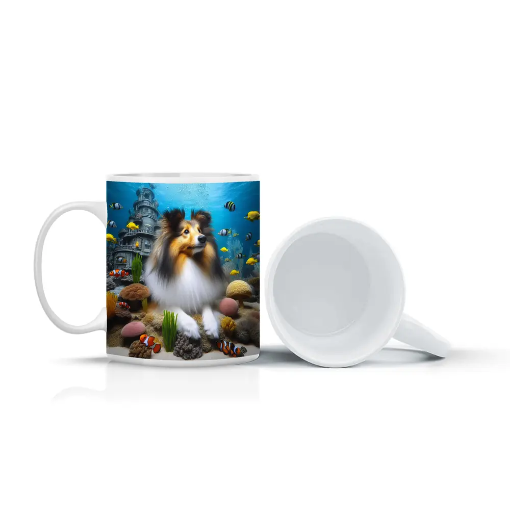 Shetland Sheepdog Underwater Ocean Coral Scene – Mugs