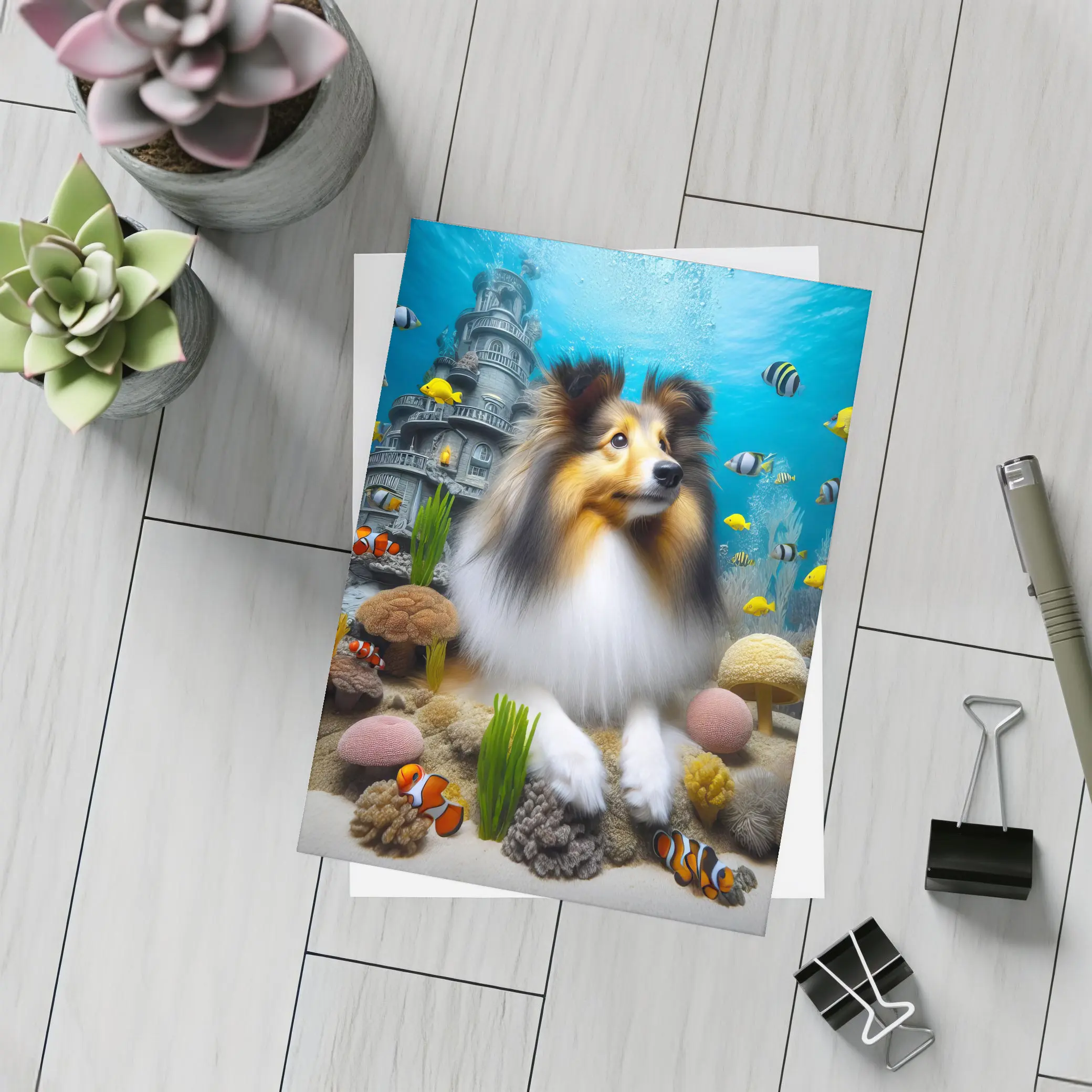 Shetland Sheepdog Underwater Ocean Coral Scene – Postcards