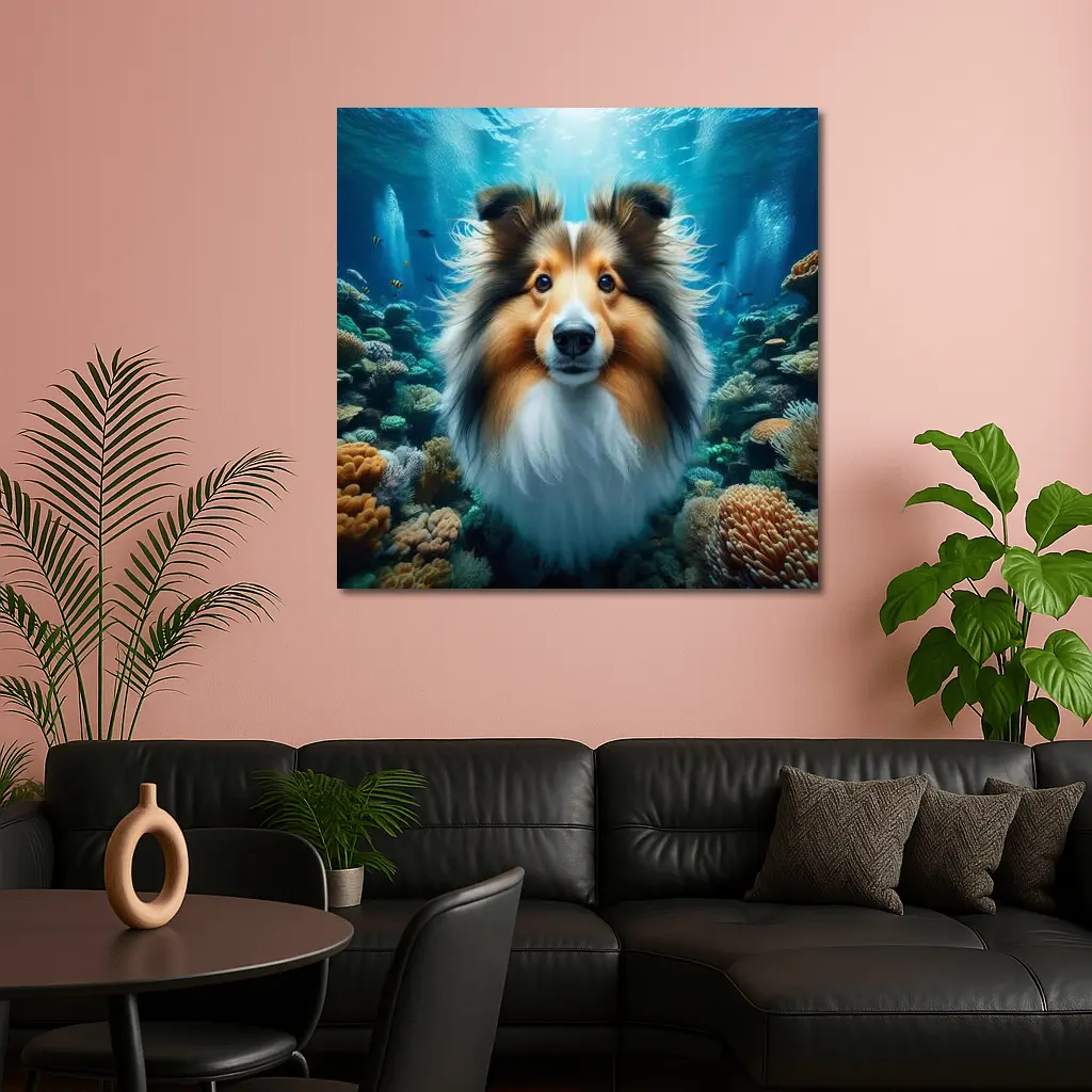 Shetland Sheepdog Underwater Coral Reef Scene – Wall Art
