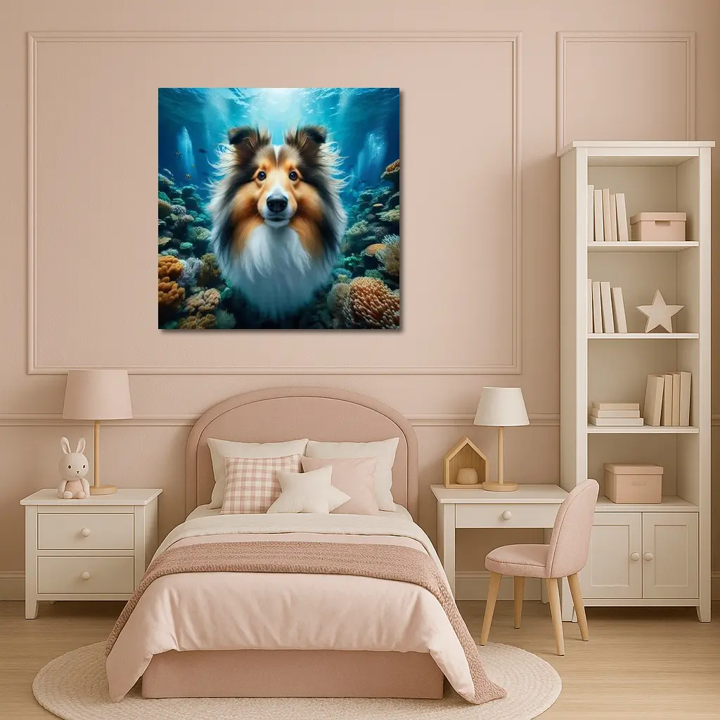 Shetland Sheepdog Underwater Coral Reef Scene – Wall Art