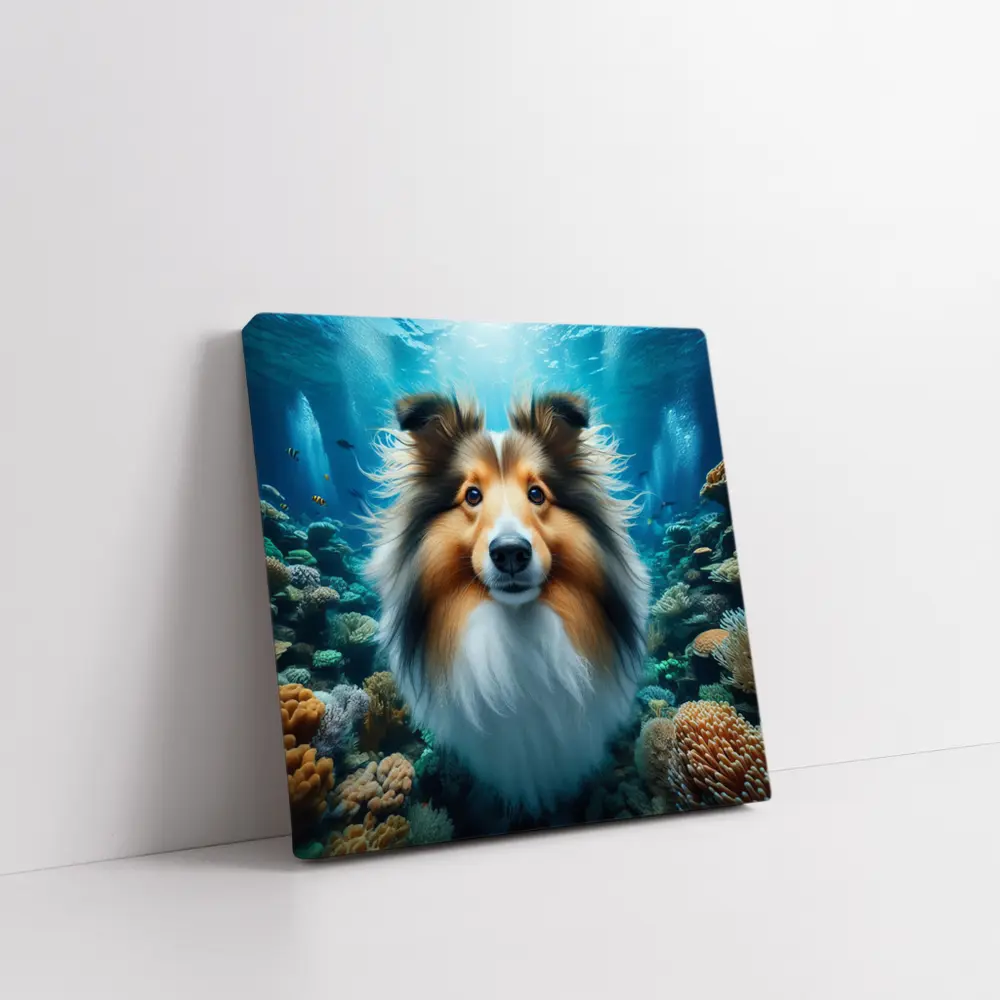 Shetland Sheepdog Underwater Coral Reef Scene – Wall Art