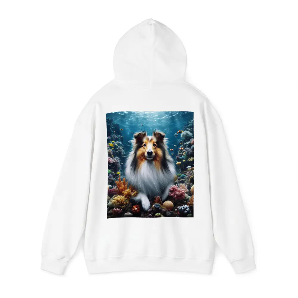 Rough Collie Dog Underwater Coral Reef Scene – Hoodies