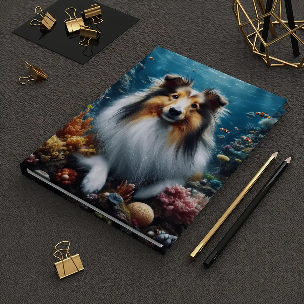 Rough Collie Dog Underwater Coral Reef Scene – Notebooks