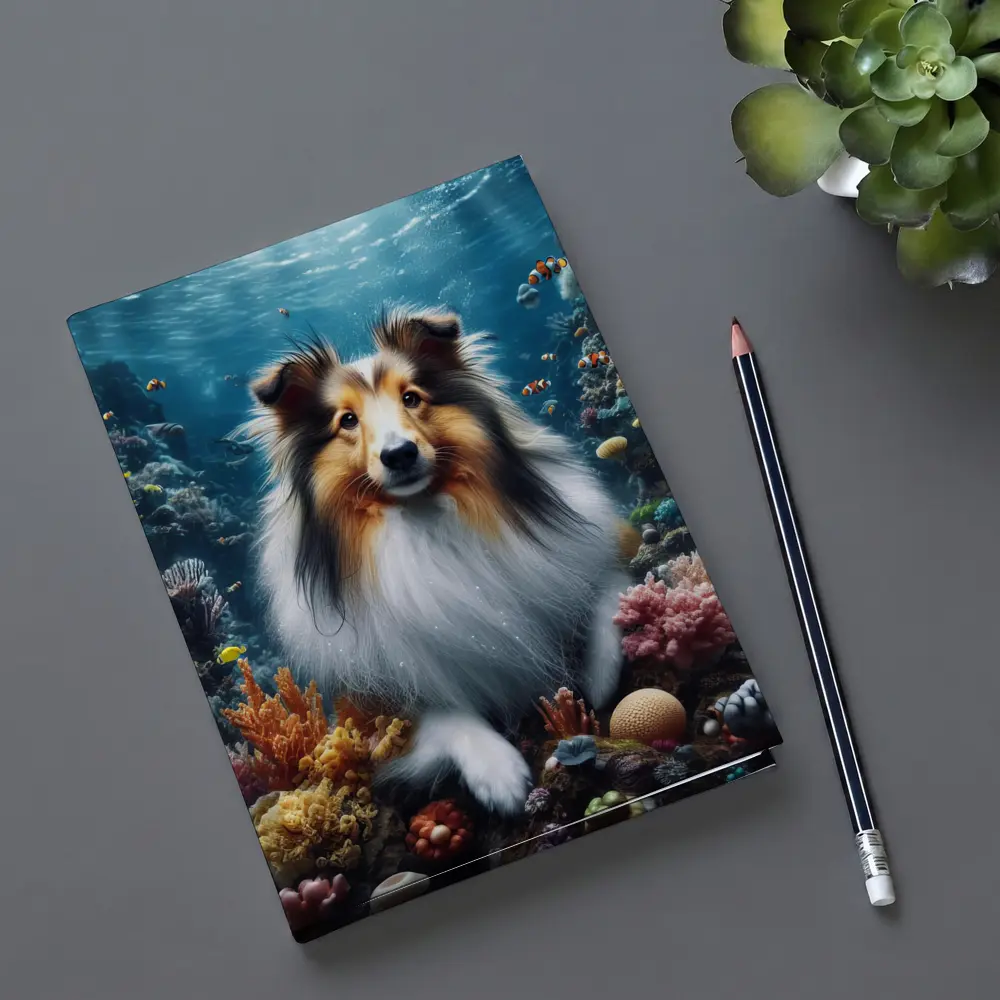 Rough Collie Dog Underwater Coral Reef Scene – Notebooks