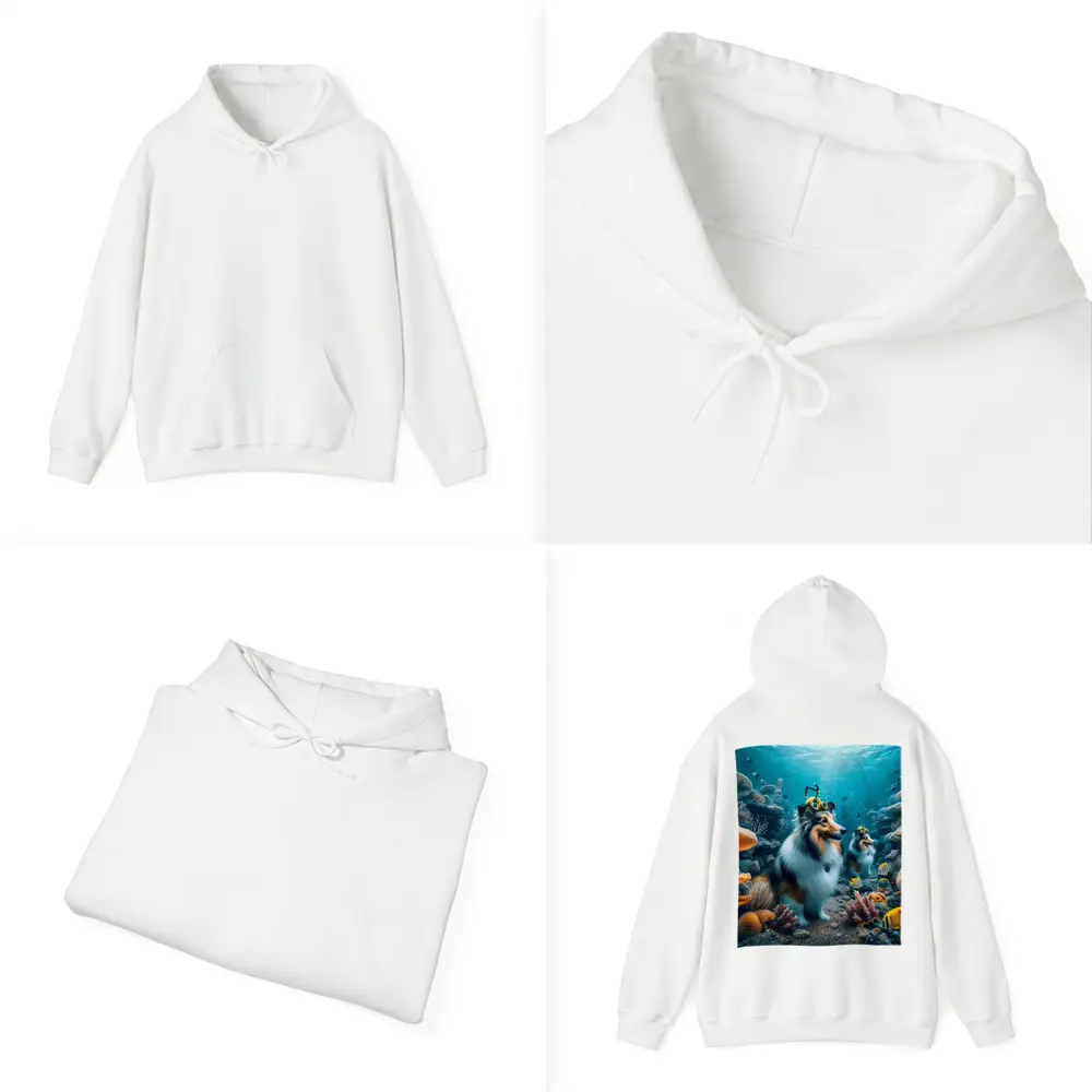 Shetland Sheepdog Diving Underwater Coral Reef – Hoodies