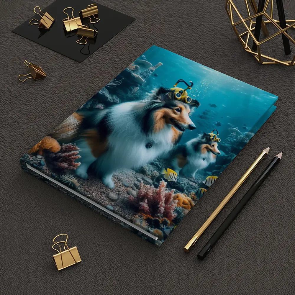 Shetland Sheepdog Diving Underwater Coral Reef – Notebooks