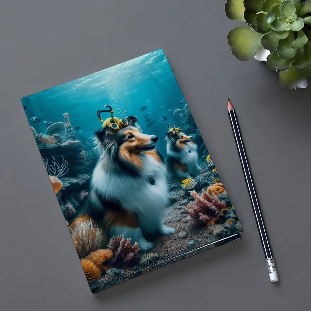 Shetland Sheepdog Diving Underwater Coral Reef – Notebooks