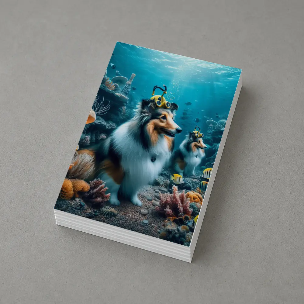 Shetland Sheepdog Diving Underwater Coral Reef – Postcards