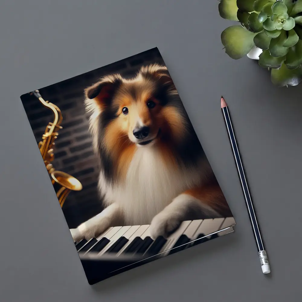 Rough Collie Playing Piano With Saxophone – Notebooks
