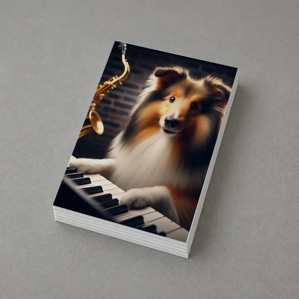 Rough Collie Playing Piano With Saxophone – Postcards
