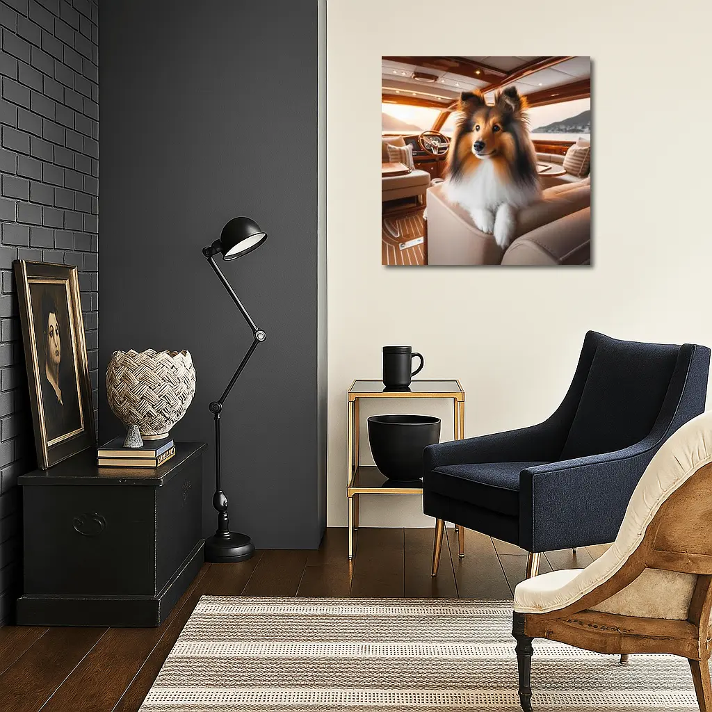 Shetland Sheepdog Relaxing Inside Luxury Yacht – Wall Art