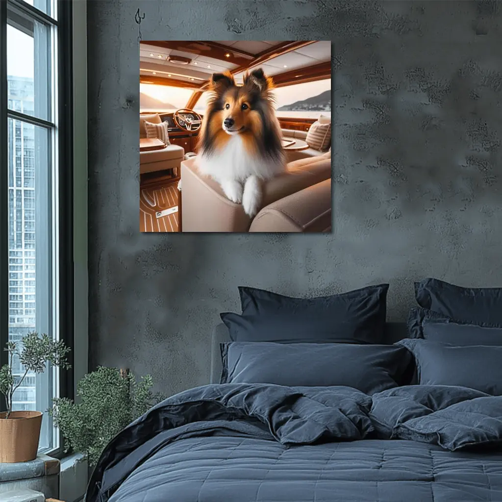 Shetland Sheepdog Relaxing Inside Luxury Yacht – Wall Art