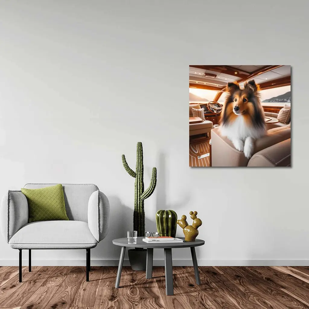 Shetland Sheepdog Relaxing Inside Luxury Yacht – Wall Art