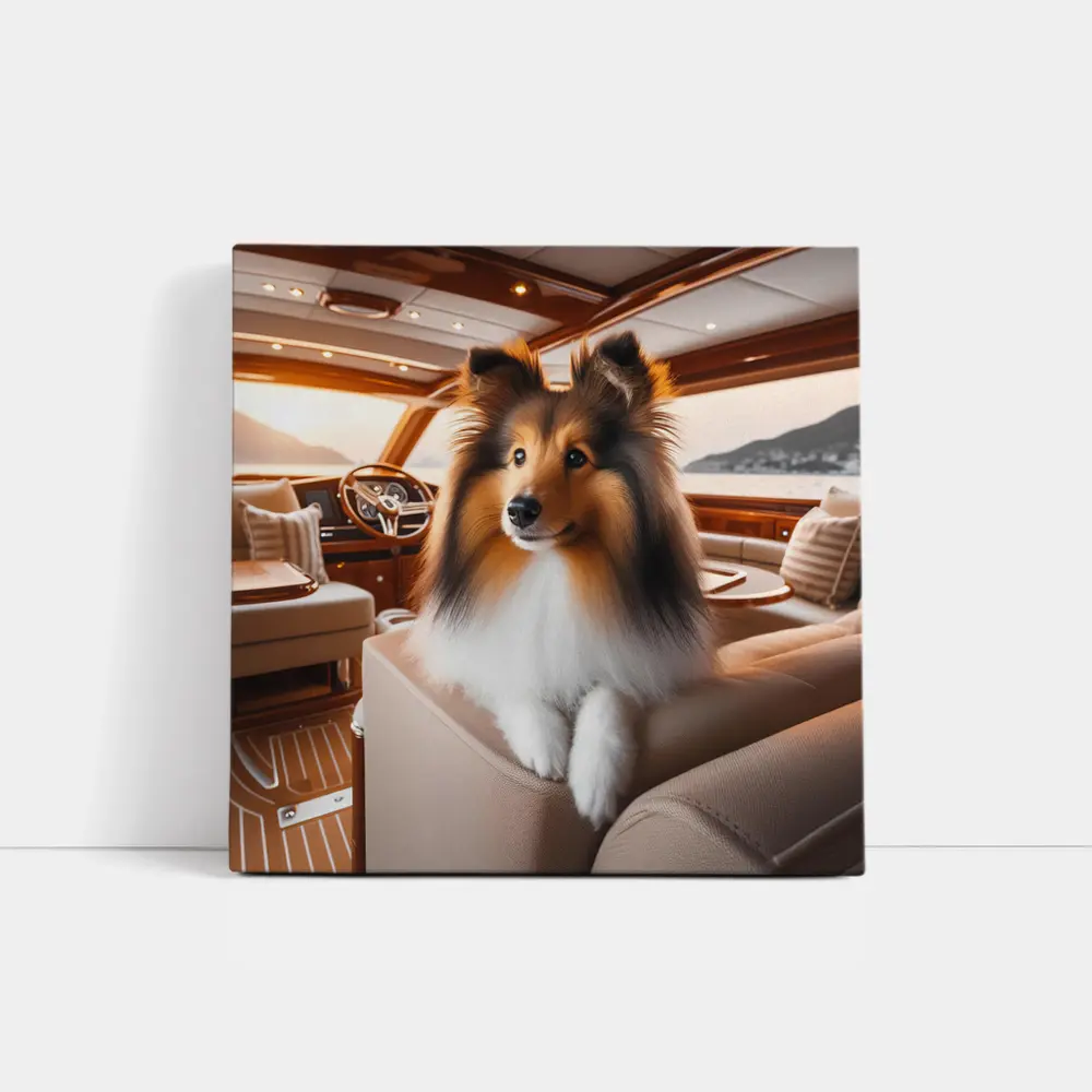 Shetland Sheepdog Relaxing Inside Luxury Yacht – Wall Art