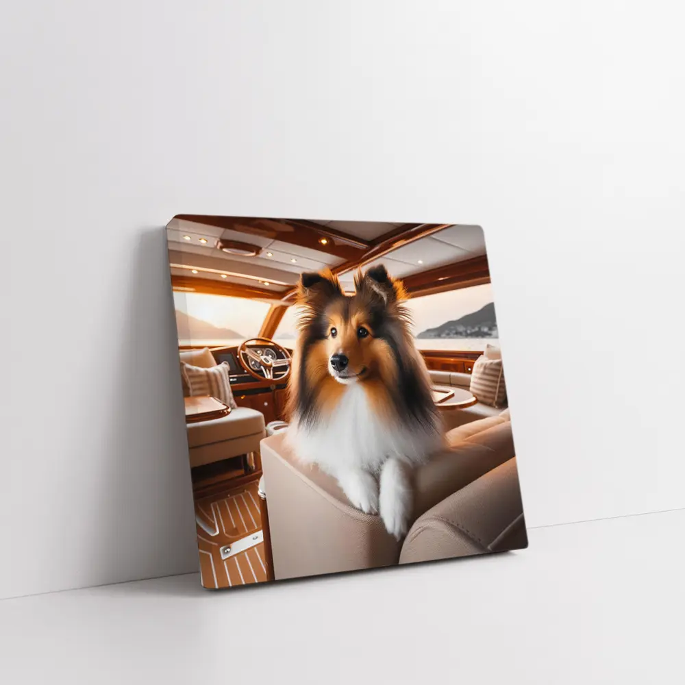 Shetland Sheepdog Relaxing Inside Luxury Yacht – Wall Art