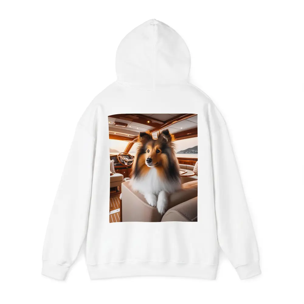 Shetland Sheepdog Relaxing Inside Luxury Yacht – Hoodies