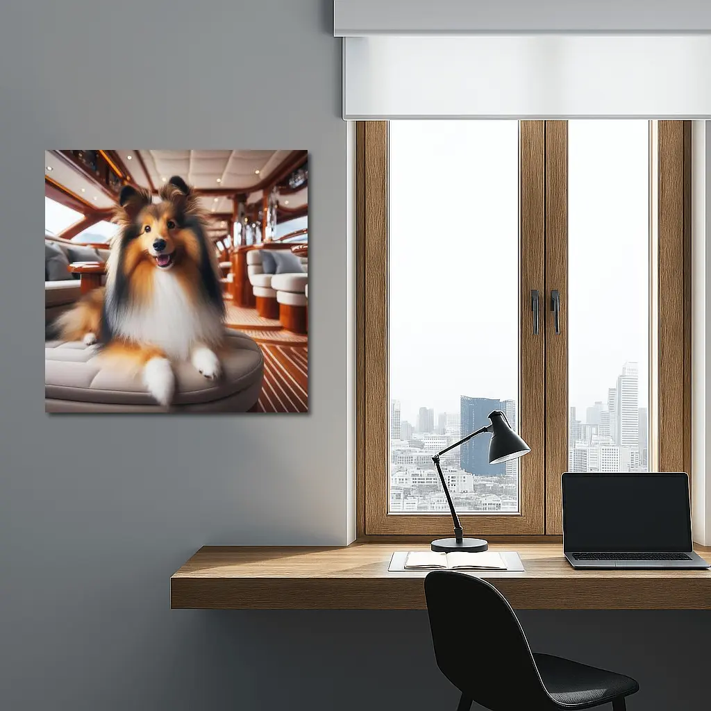 Shetland Sheepdog Relaxing Inside Luxury Yacht – Wall Art